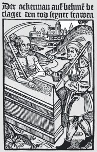 Der Ackermann beklagt den Tod seiner Frau (Holzschnitt 1480)